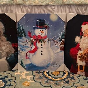 Christmas Dollar General Wall Art Set with Santas and Snowman